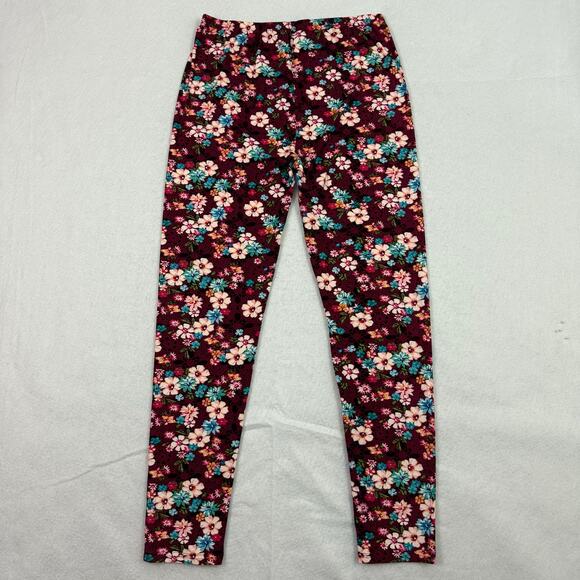 New Mix Plus One Size Floral Leggings Burgundy Pink Blue Stretch Soft
 NWT - Picture 4 of 10